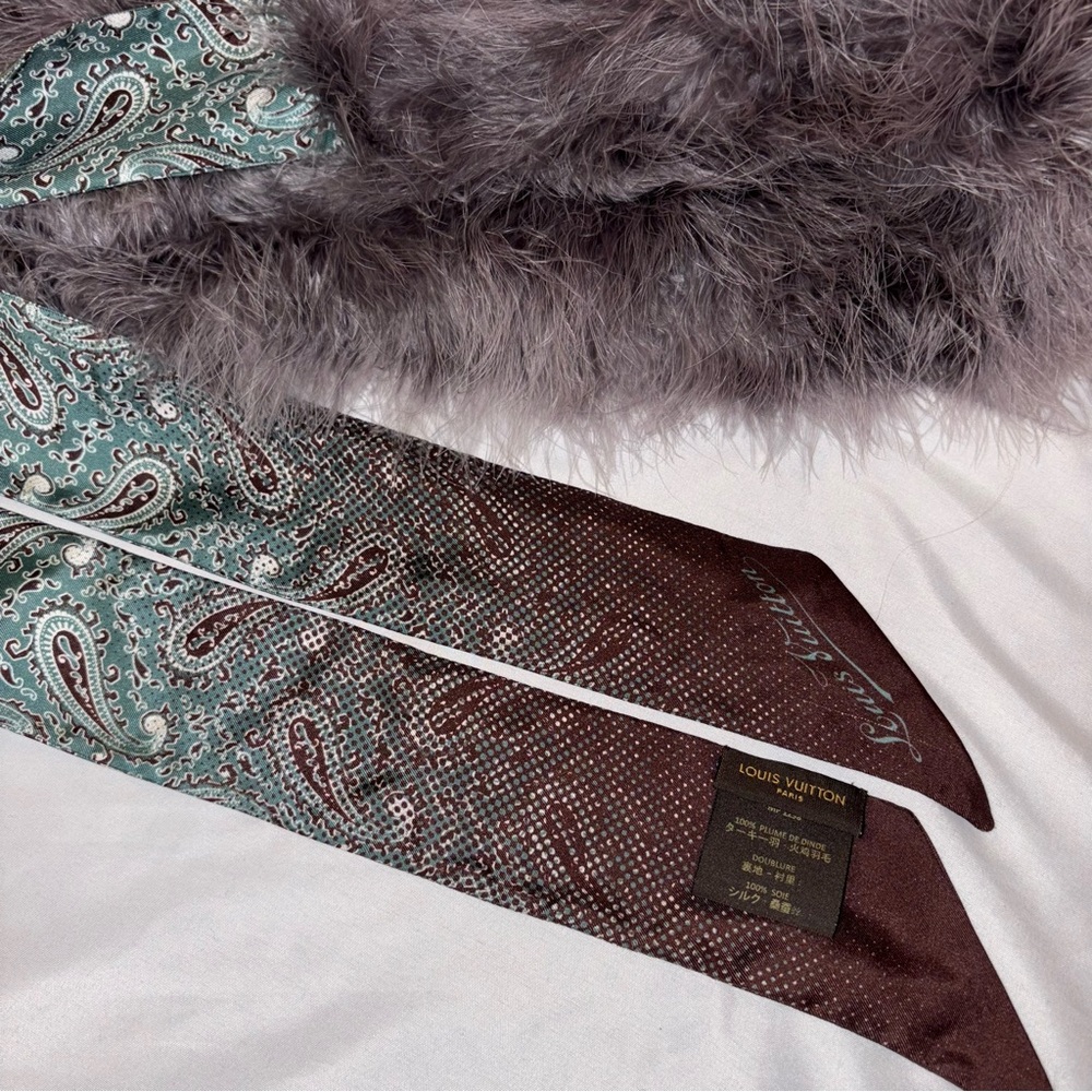 LV Silk and “Fur” Feather Stole / Collar MUST SEE - Picture 11 of 15
